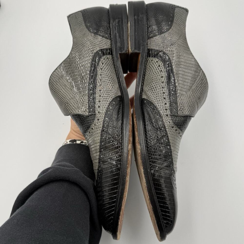 Belvedere 11.5 Lizard Skin Monk Strap Dress Shoes Gray Black Square Toe - Picture 7 of 13